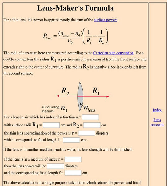 Georgia State University: Hyper Physics: Lens Maker's Formula Interactive Georgia State University: Hyper Physics: Lens Maker's Formula Interactive