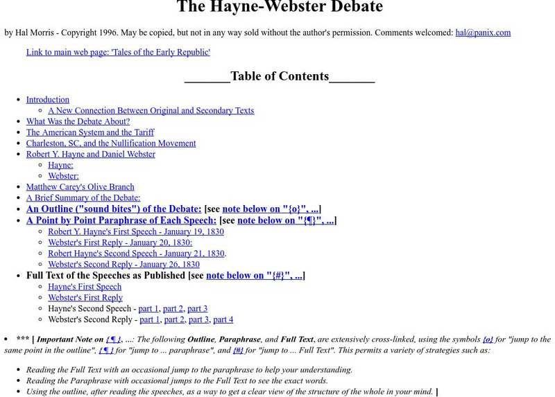 Tales of the Early Republic: Hayne Webster Debate Website Tales of the Early Republic: Hayne Webster Debate Website