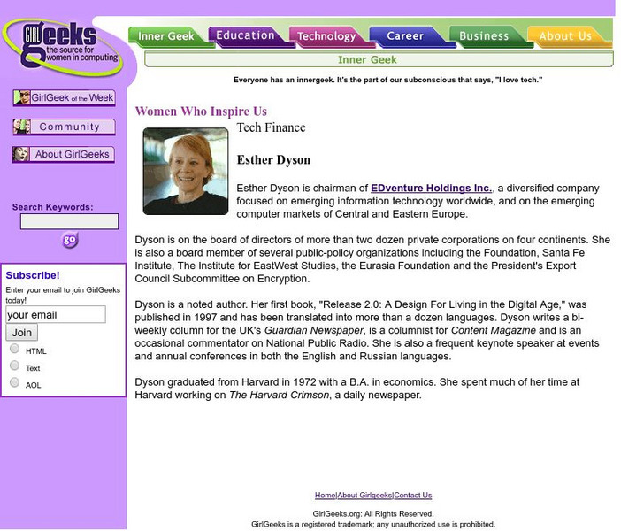 Girl Geeks: Esther Dyson Handout
