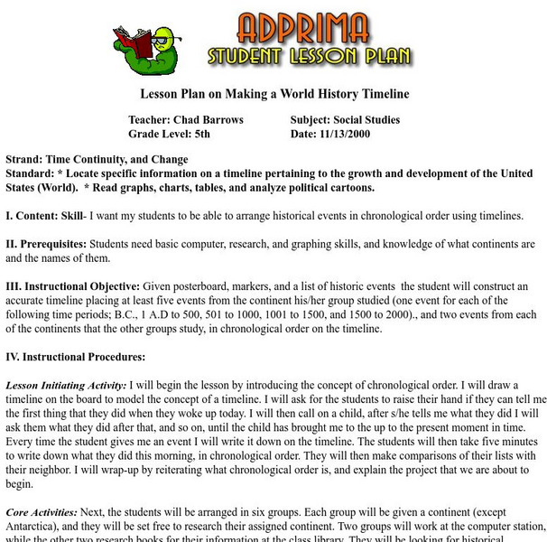Adprima: Lesson Plan on Making a World History Timeline Lesson Plan Adprima: Lesson Plan on Making a World History Timeline Lesson Plan