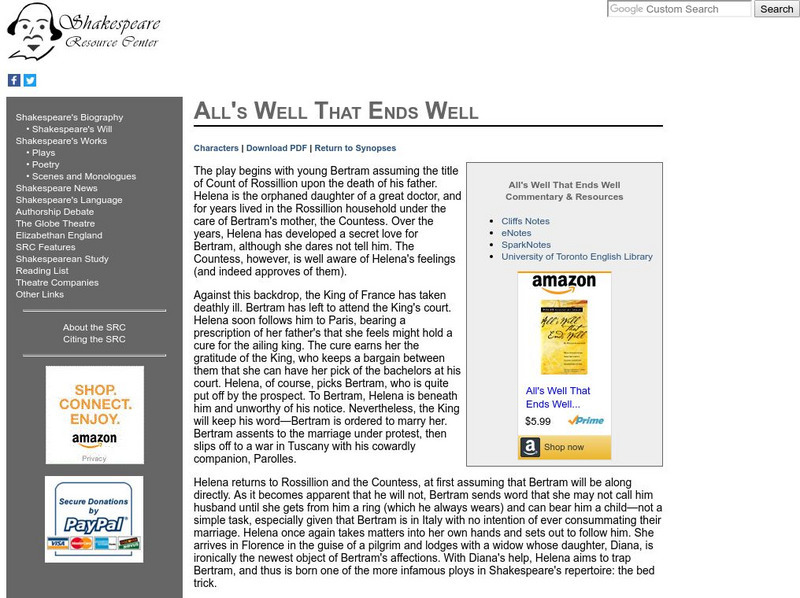 Shakespeare Resource Center: All's Well That Ends Well Handout Shakespeare Resource Center: All's Well That Ends Well Handout