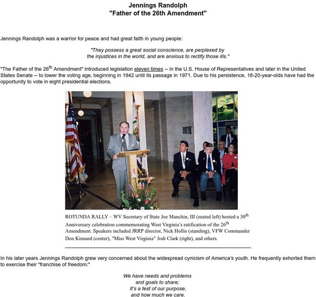 West Virginia Agribusiness Council: Jennings Randolph and the 26th Amendment Website West Virginia Agribusiness Council: Jennings Randolph and the 26th Amendment Website