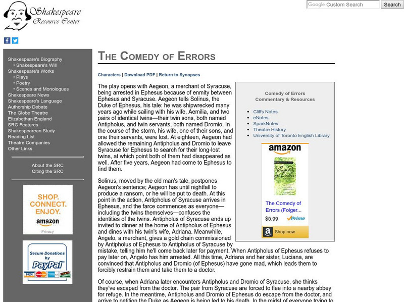 Shakespeare Resource Center: The Comedy of Errors Handout