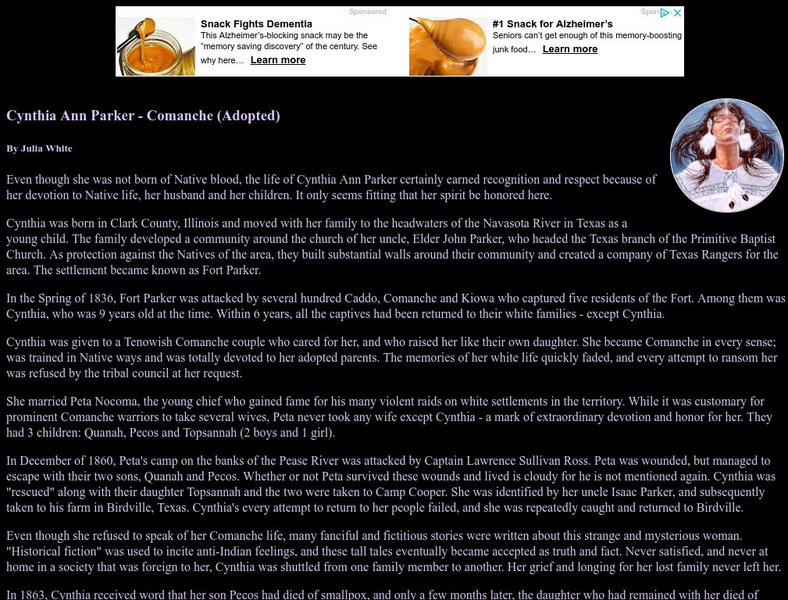 Powersource: Cynthia Ann Parker Comanche (Adopted) Handout
