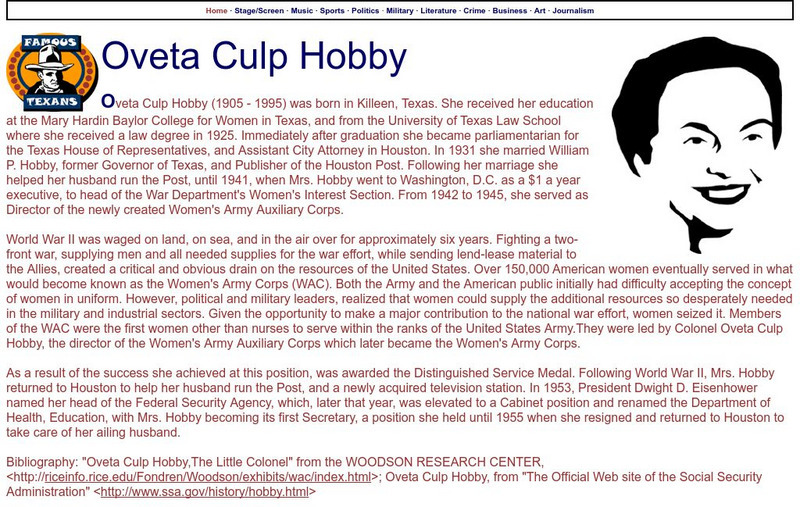 Famous Texans: Oveta Culp Hobby Handout