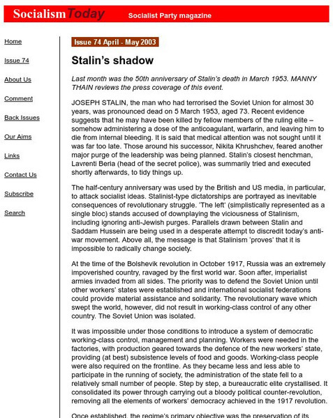 Socialism Today: Stalin's Shadow Activity