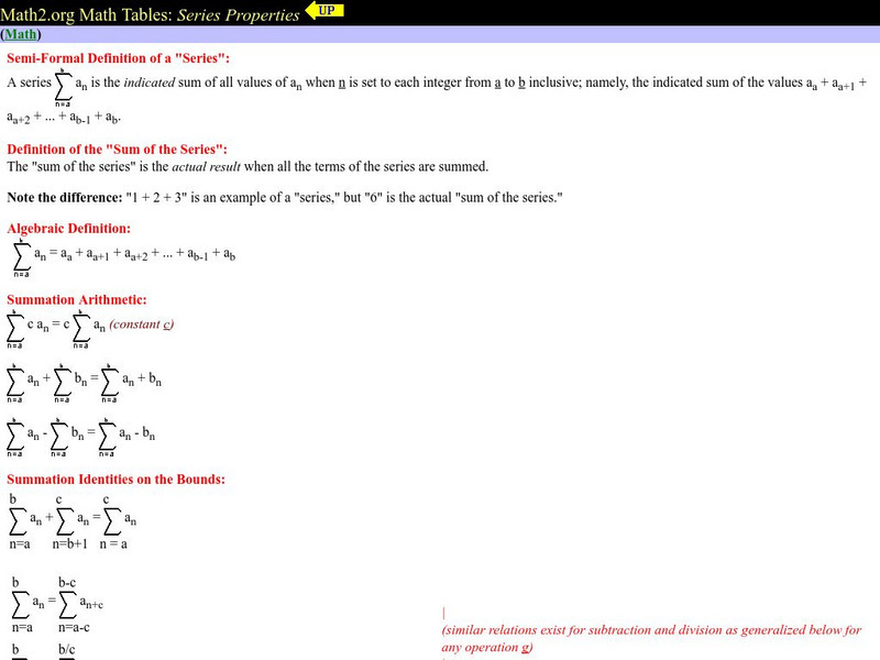 Math2: Series Properties Handout Math2: Series Properties Handout