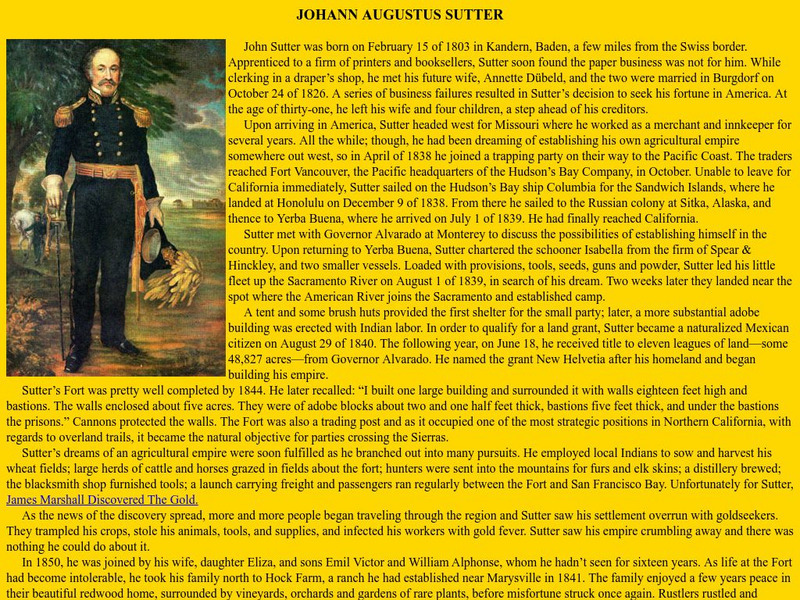 Gold Rush Players: Johann Augustus Sutter Handout Gold Rush Players: Johann Augustus Sutter Handout