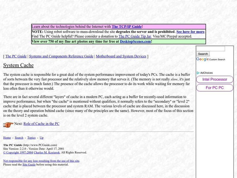 Pc Guide: System Cache Handout Pc Guide: System Cache Handout