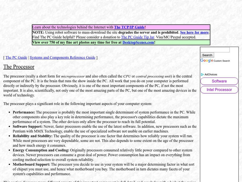 Pc Guide: The Processor Handout Pc Guide: The Processor Handout