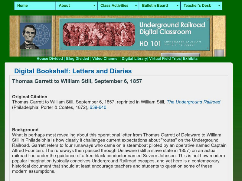 House Divided Project: Letters and Diaries: Thomas Garrett to William Still #3 Primary House Divided Project: Letters and Diaries: Thomas Garrett to William Still #3 Primary