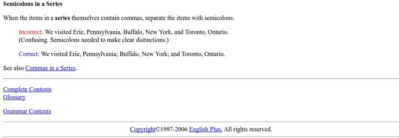 English Plus: Semicolons in a Series Handout English Plus: Semicolons in a Series Handout