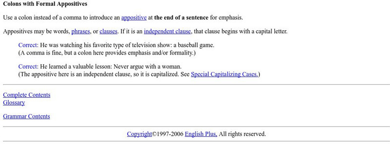 English Plus: Colons With Formal Appositives Handout English Plus: Colons With Formal Appositives Handout