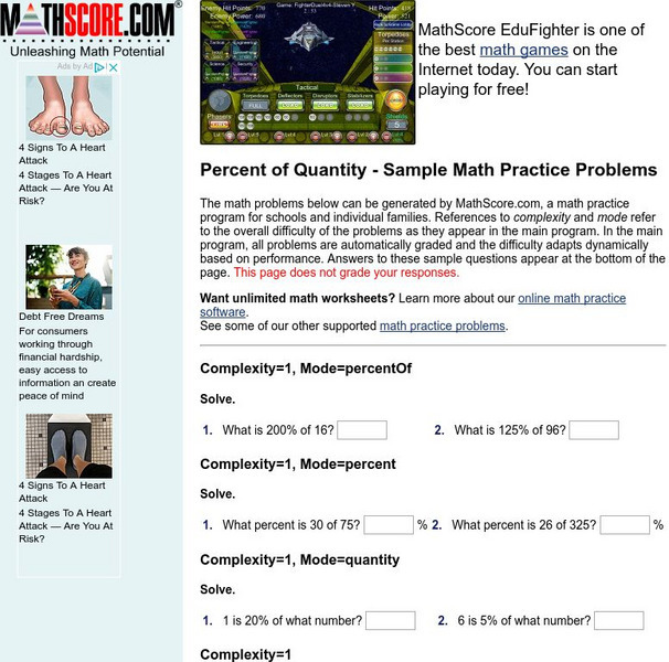 Math score.com: Math Practice Problems Percent of Quantity Activity