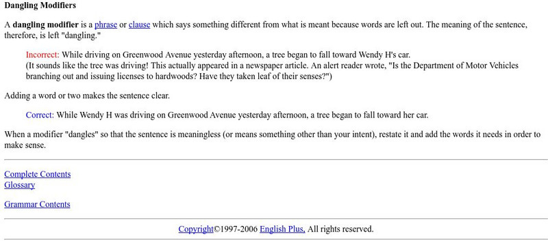 Dangling Modifiers (Simple Definition) Handout Dangling Modifiers (Simple Definition) Handout
