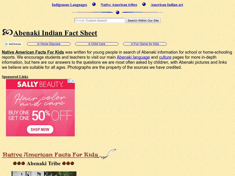 Native Languages of the Americas: Abenaki Indian Facts Handout