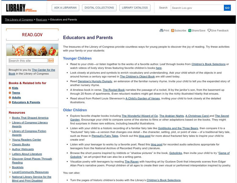 Library of Congress: read.gov: Educators Website Library of Congress: read.gov: Educators Website