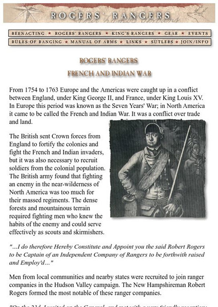 Rogers' Rangers: French and Indian War Website