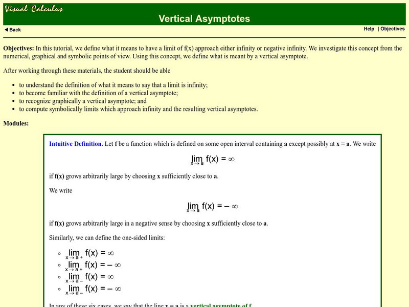 Math Archives: Visual Calculus: Verical Asymptotes Activity Math Archives: Visual Calculus: Verical Asymptotes Activity