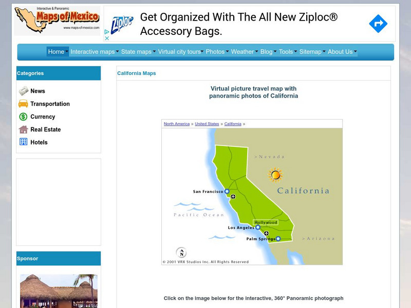 Virtual Picture Travel Map of California Graphic Virtual Picture Travel Map of California Graphic
