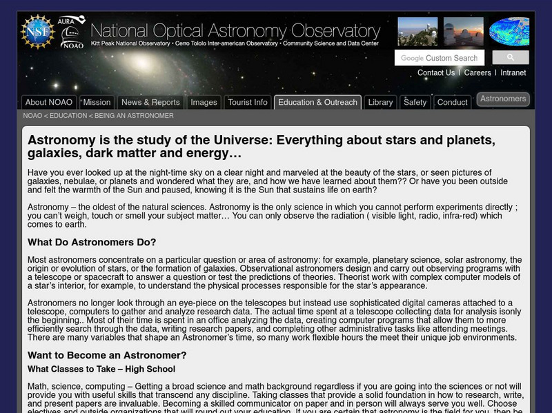 Noao: Faq's About Being an Astronomer Activity