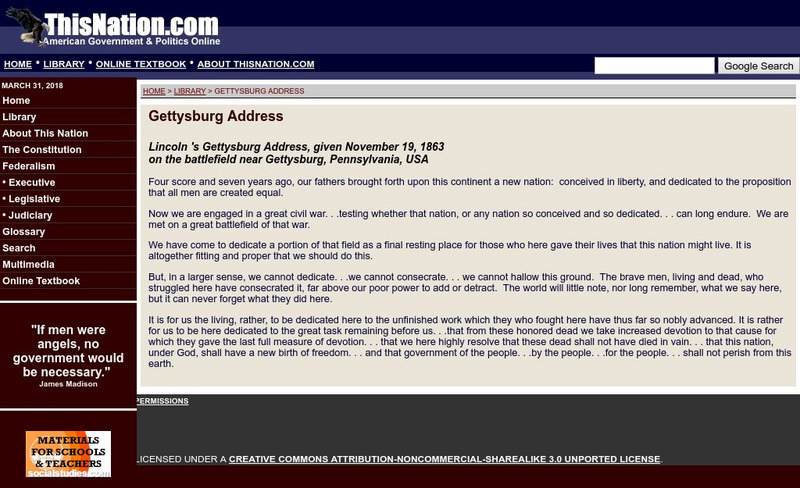 This Nation: Gettysburg Address Primary This Nation: Gettysburg Address Primary