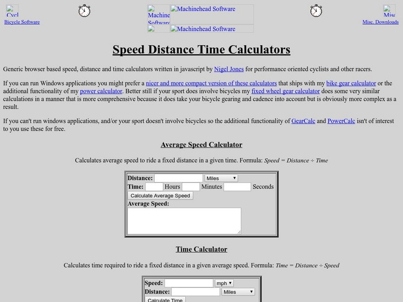 Machine Head Software: Speed Distance Time Calculators Interactive