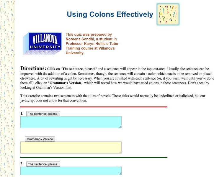 Guide to Grammar and Writing: Using Colons Effectively Quiz Unknown Type