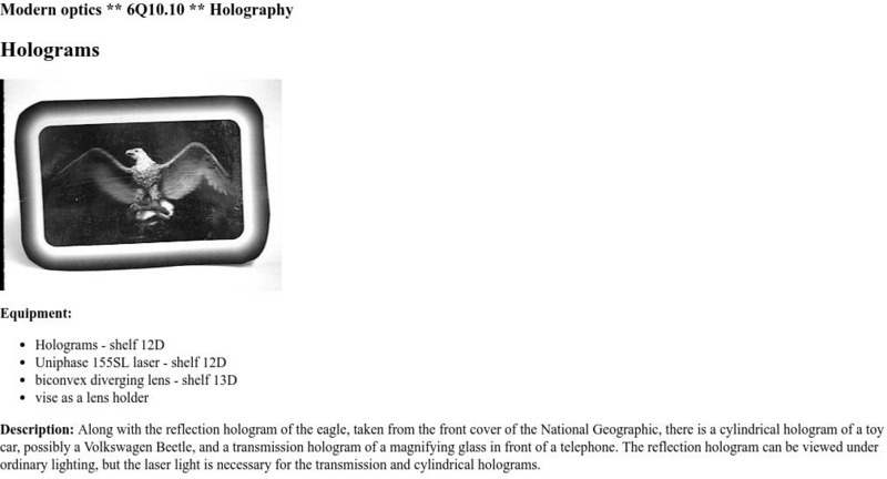Optics Demonstrations: Holograms Activity Optics Demonstrations: Holograms Activity