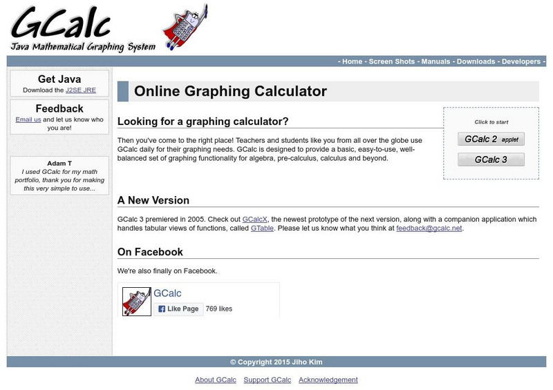 G Calc: Java Online Graphing Calculator Activity G Calc: Java Online Graphing Calculator Activity
