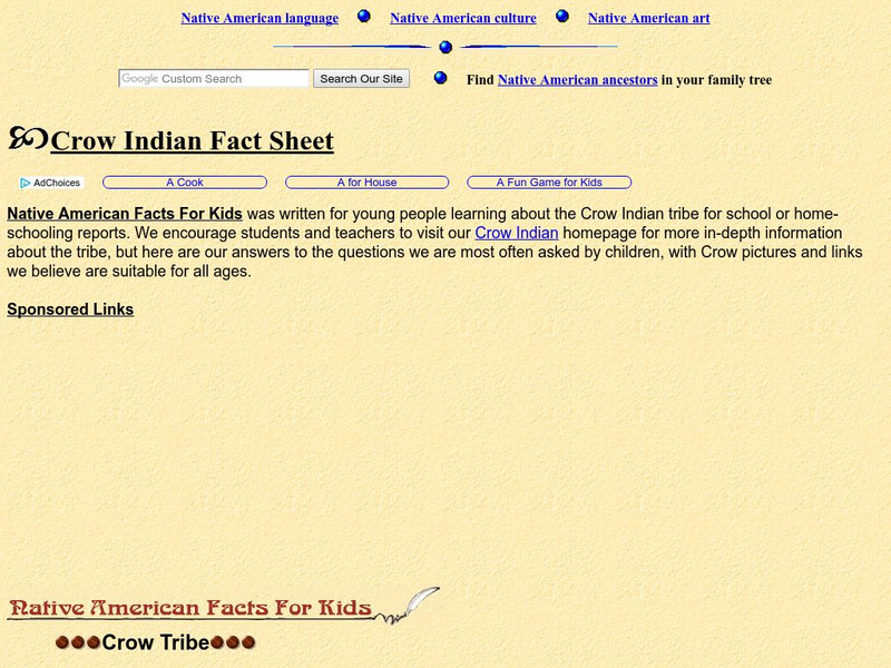 Native Languages of the Americas: Facts for Kids: Crow Indians (Crows) Handout Native Languages of the Americas: Facts for Kids: Crow Indians (Crows) Handout
