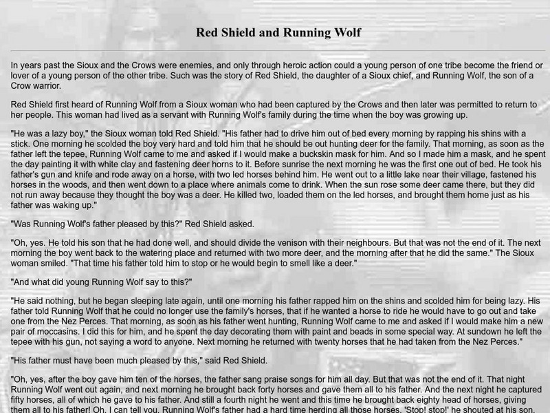 Indigenous Peoples Literature: Red Shield and Running Wolf Primary Indigenous Peoples Literature: Red Shield and Running Wolf Primary