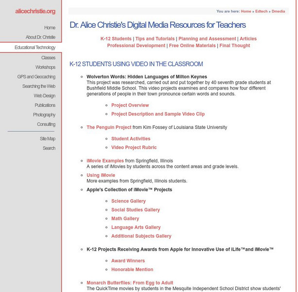 Dr. Alice Christie's Digital Media Resources for Teachers Handout Dr. Alice Christie's Digital Media Resources for Teachers Handout