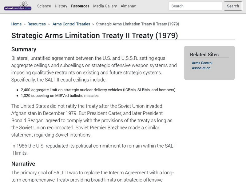 Atomicarchive: Strategic Arms Limitation Treaty Ii, 1979 Website Atomicarchive: Strategic Arms Limitation Treaty Ii, 1979 Website