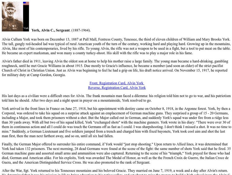 The Great War Primary Document Archive: York, Alvin C. Sergeant Handout