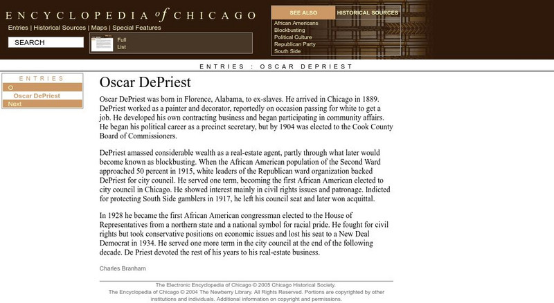 Encyclopedia of Chicago: Oscar De Priest Handout