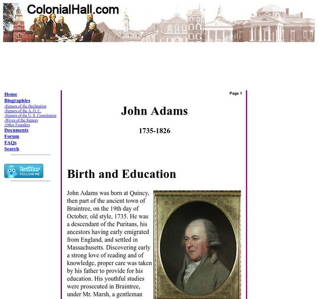 Colonial Hall: John Adams 1735 1826 Handout