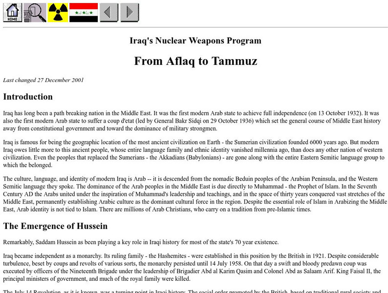 Nuclear Weapon Archive: Iraq's Nuclear Weapons Program Article Nuclear Weapon Archive: Iraq's Nuclear Weapons Program Article