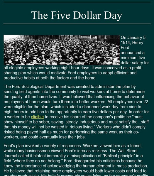 Bryant University: The Five Dollar Day Activity Bryant University: The Five Dollar Day Activity