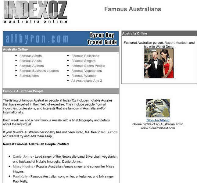 Australian Travel and Culture Portal Online: Famous Australians Website Australian Travel and Culture Portal Online: Famous Australians Website