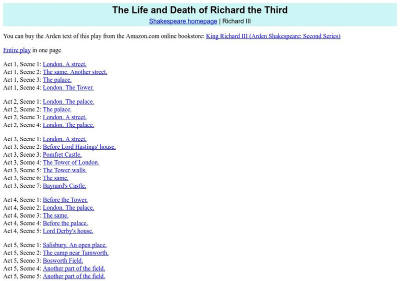 Mit: The Complete Works of William Shakespeare: The Life and Death of Richard the Third eBook