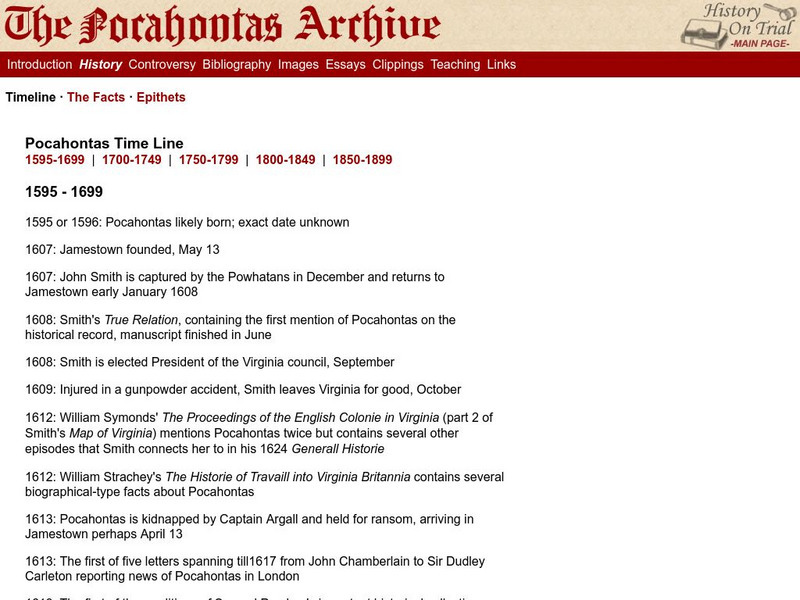Lehigh University Digital Library: Pocahontas Time Line Activity Lehigh University Digital Library: Pocahontas Time Line Activity