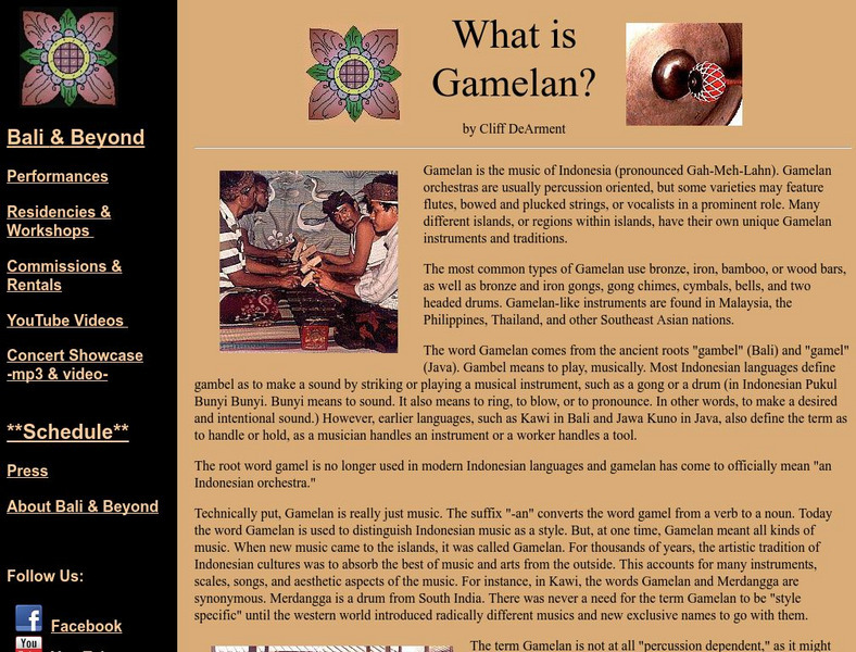 Bali and Beyond: What Is Gamelan? Website