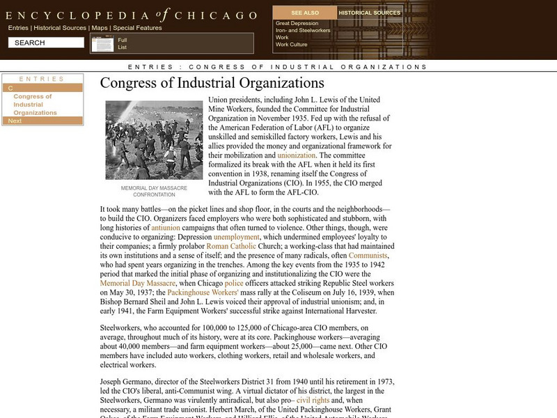 Encyclopedia of Chicago: Congress of Industrial Organizations Handout Encyclopedia of Chicago: Congress of Industrial Organizations Handout