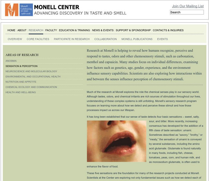 Monell Chemical Senses Center: Areas of Research: Sensation and Perception Activity Monell Chemical Senses Center: Areas of Research: Sensation and Perception Activity