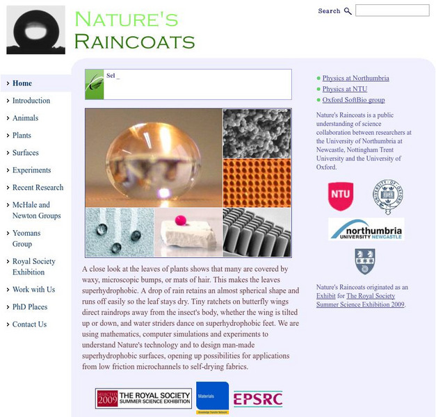 University of Oxford: Nature's Raincoats Website