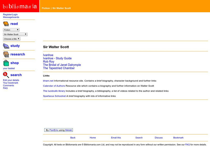 Bibliomania: Sir Walter Scott Handout Bibliomania: Sir Walter Scott Handout