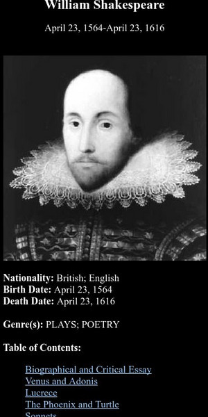 Brandeis University: Author Biographies: William Shakespeare Website Brandeis University: Author Biographies: William Shakespeare Website