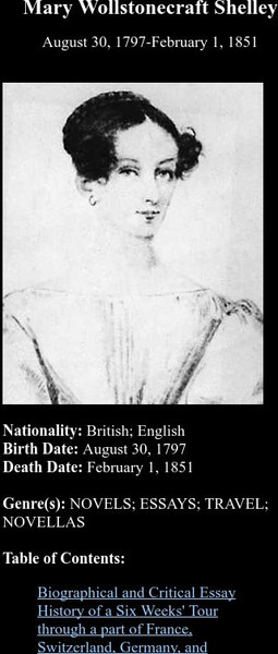 Brandeis University: Author Biographies: Mary Wollstonecraft Shelley Website Brandeis University: Author Biographies: Mary Wollstonecraft Shelley Website