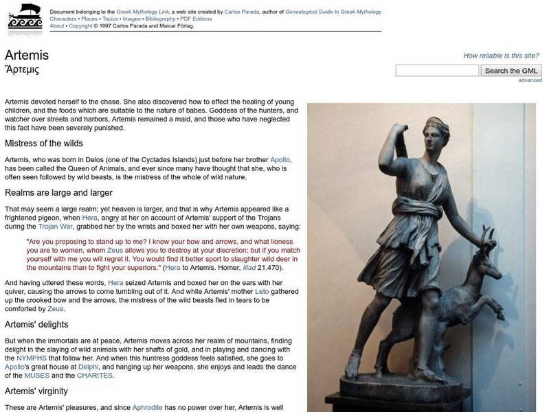 Greek Mythology Link: Artemis Website Greek Mythology Link: Artemis Website
